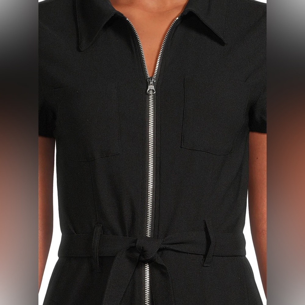 No Boundaries Black Zip Front Tie Waist Short Sleeve Utility Jumpsuit